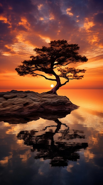 La silueta de un árbol solitario al atardecer