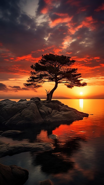 La silueta de un árbol solitario al atardecer