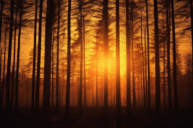 Silueta de un árbol solitario contra un fondo de puesta de sol ardiente