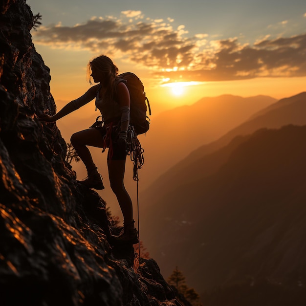 silueta del atardecer escalada