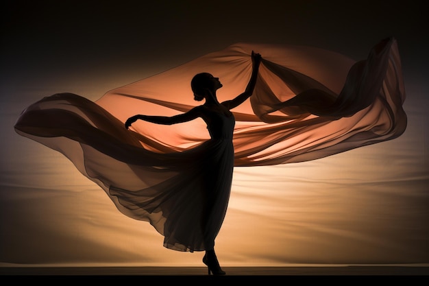 silueta de una bailarina elegante en el vestido blanco