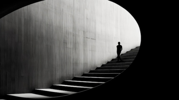 Silueta bajando las escaleras frente a una pared de hormigón