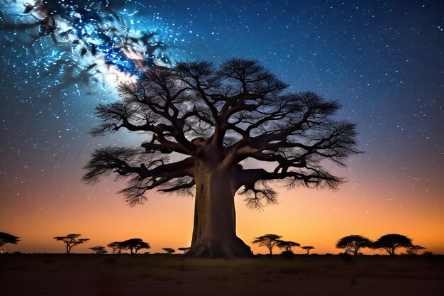 La silueta del baobab bajo la Vía Láctea