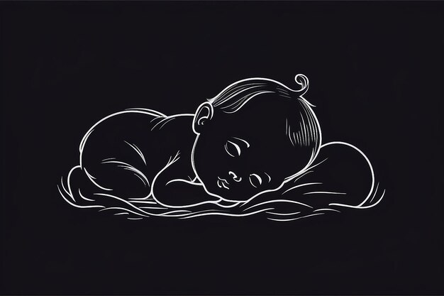 Foto silueta de bebé durmiente logotipo de línea estilizada ilustración vectorial sencilla y linda