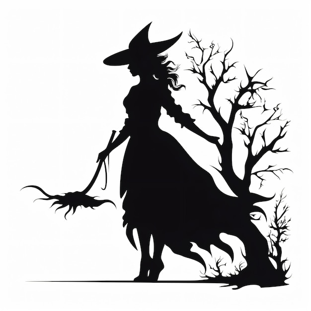 Foto la silueta de la bruja de halloween aislada en blanco