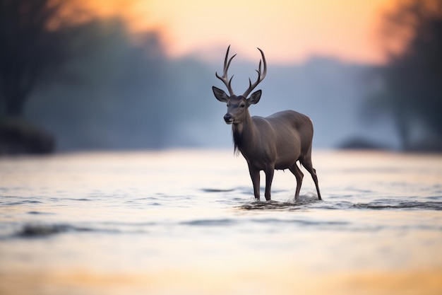 Foto silueta de buco acuático en la puesta de sol del río