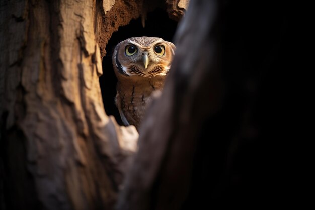 Foto la silueta de un búho en el hueco de un eucalipto