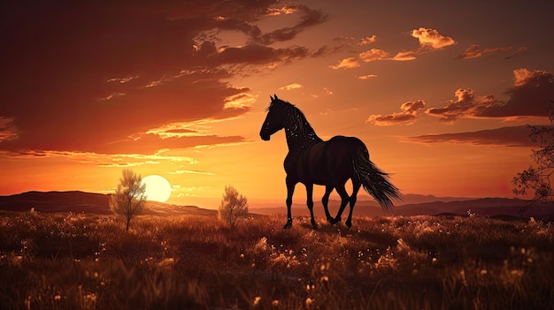 Silueta de un caballo al atardecer