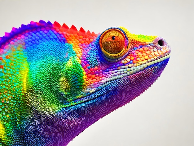 Foto silueta de cabeza de camaleón de color arco iris sin imagen de fondo