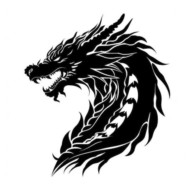 Una silueta cabeza de dragón negro con dientes afilados