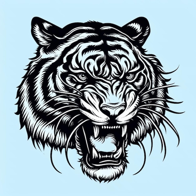 Silueta de cabeza de tigre sobre fondo azul Ilustración