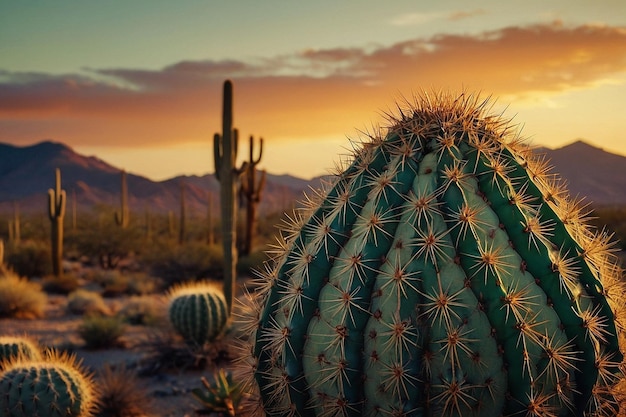 La silueta del cactus del desierto al atardecer