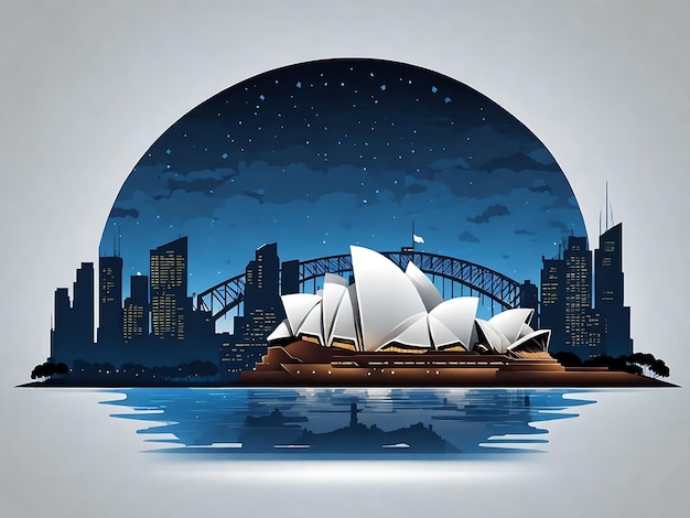 Silueta de la casa de la ópera de la ciudad de Sydney en la ilustración del vector de fondo nocturno Ai horizontal generado