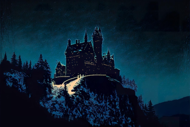 Silueta del castillo en invierno por la noche ilustración