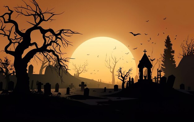 Foto silueta de cementerio fondo abstracto de halloween ai ia generativa