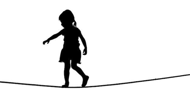una silueta de una chica en una cuerda con una sombra detrás de ella
