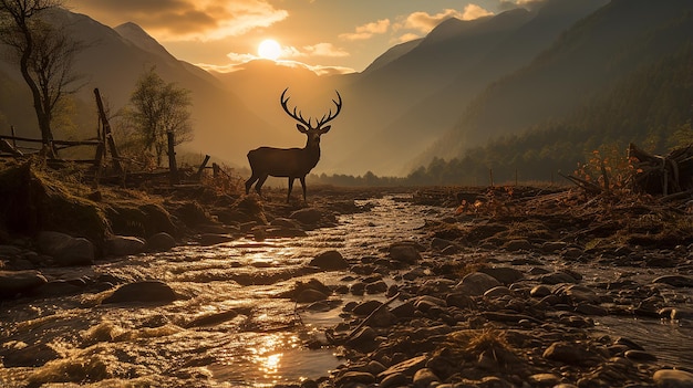 Silueta de un ciervo con vistas a un épico páramo escocés