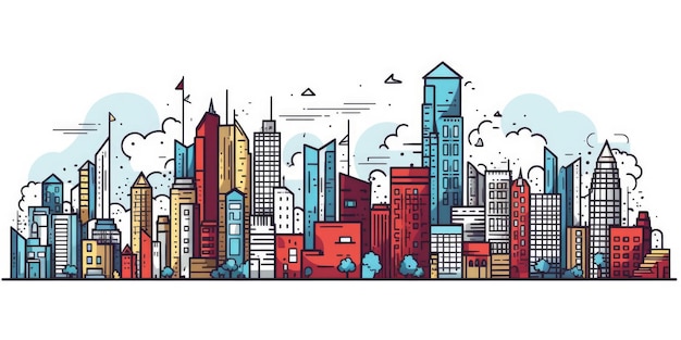 silueta de la ciudad simple dibujos animados en color sobre fondo blanco hermosa IA generativa AIG32