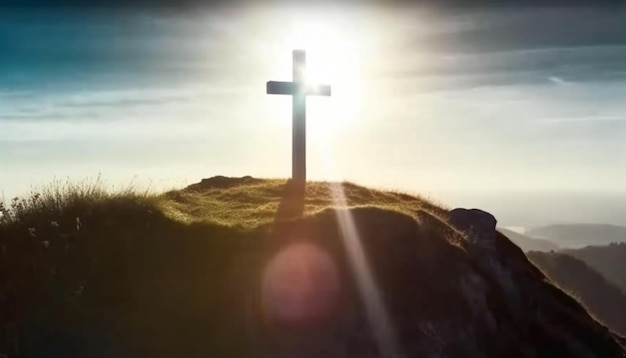 Foto silueta de cruz cristiana en la colina paz y símbolo espiritual del pueblo cristiano inspiración resurrección esperanza y concepto