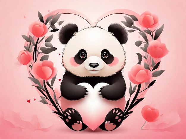silueta de Cute Panda pájaro en fondo pastel y el Día de San Valentín en fondo blanco