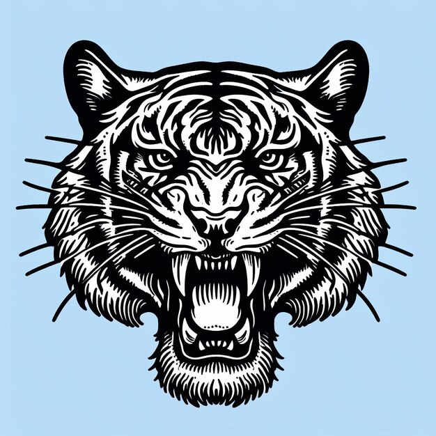 Foto silueta de cabeça de tigre sobre fundo azul ilustração