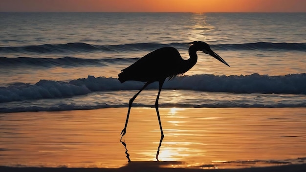 Silueta de garça no mar