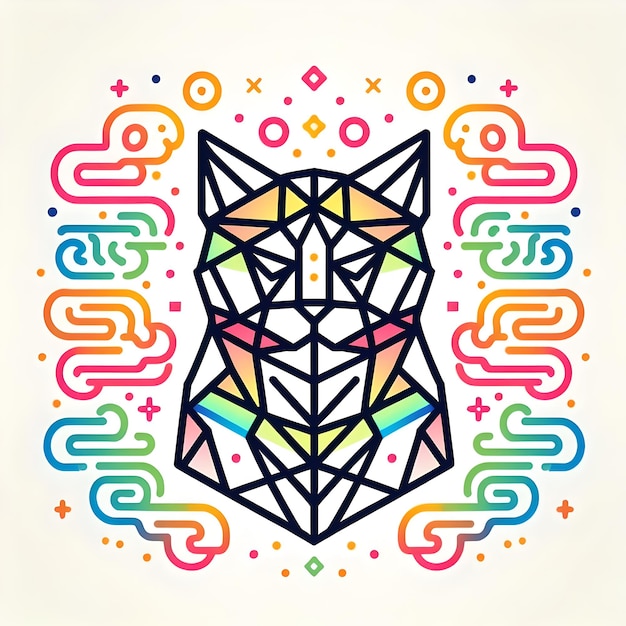 Silueta de gato com formas coloridas