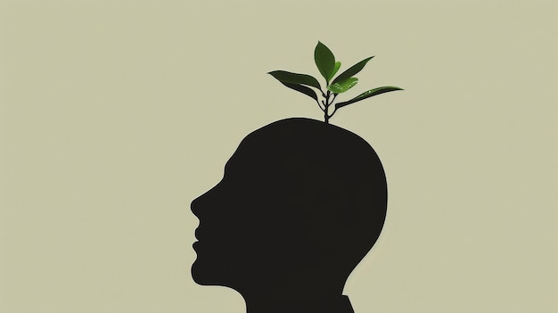Foto silueta de homem com planta crescendo da cabeça