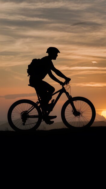 Silueta de um homem em bicicleta de montanha no pôr do sol foto tirada vertical mobile wallpaper