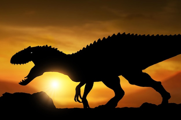 Silueta del dinosaurio Tyrannosaurus Rex al atardecer