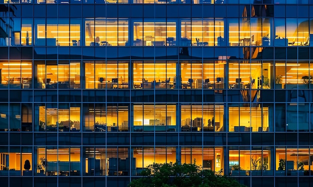 La silueta del edificio de oficinas al anochecer