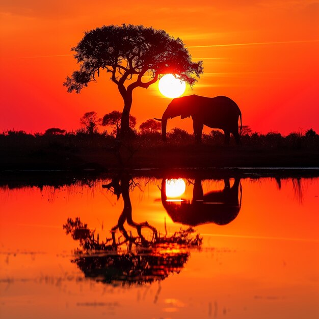 La silueta de un elefante africano al atardecer