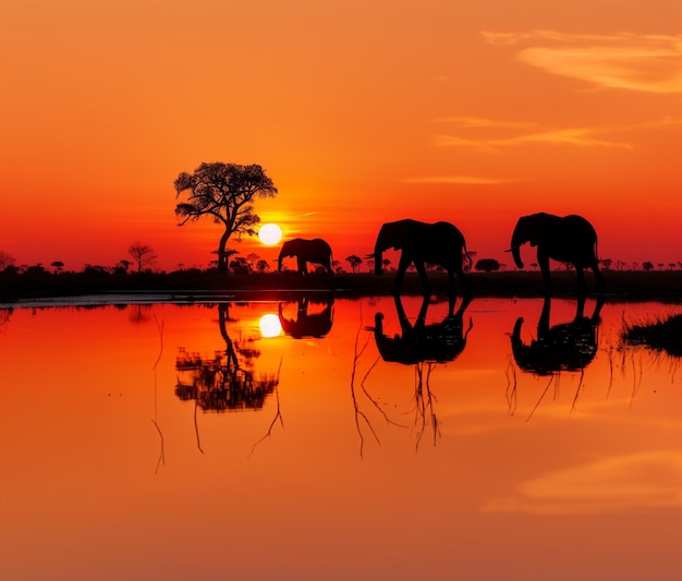 La silueta de un elefante africano al atardecer