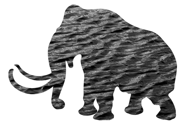 Silueta de elefante con textura de agua aislada sobre fondo blanco