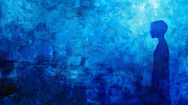 Foto silueta em fundo de arte abstrata azul espaço de cópia