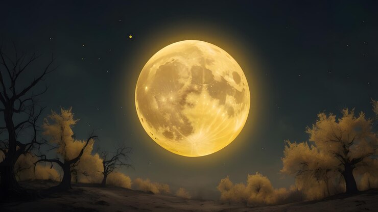 La silueta espeluznante de un árbol muerto contra la luna llena de Halloween