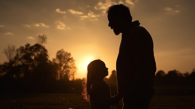 silueta, de, familia, en, ocaso, concepto, de, padre feliz, día, generativo, ai