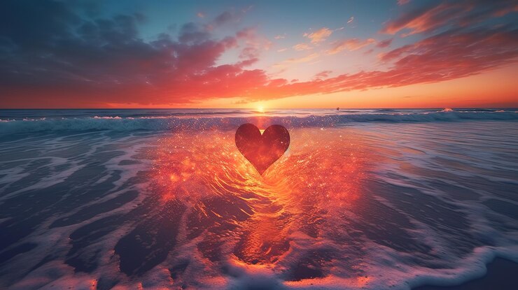 Silueta de forma de marco de corazón hecha en una playa vacía desierta ai generativo