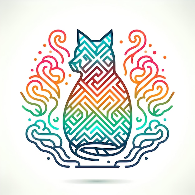 Foto silueta de gato con formas coloridas