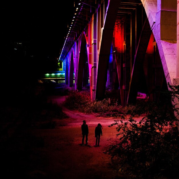 Foto la silueta de la gente en la noche iluminada