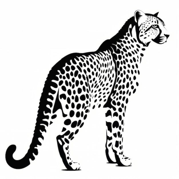 Una silueta de guepardo de pie sobre un fondo blanco