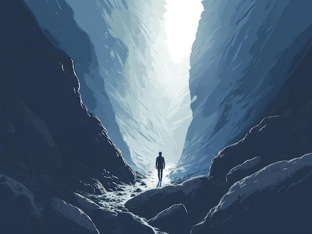Silueta de un hombre caminando en la cueva Ilustración de IA generativa