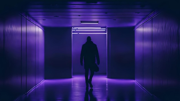 Foto silueta de un hombre caminando por el pasillo