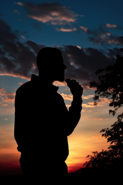 Silueta de un hombre comiendo helado creado con IA generativa