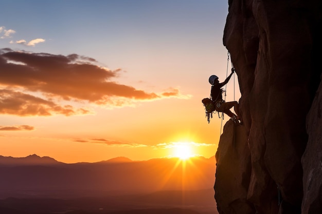 Silueta de un hombre escalando la roca