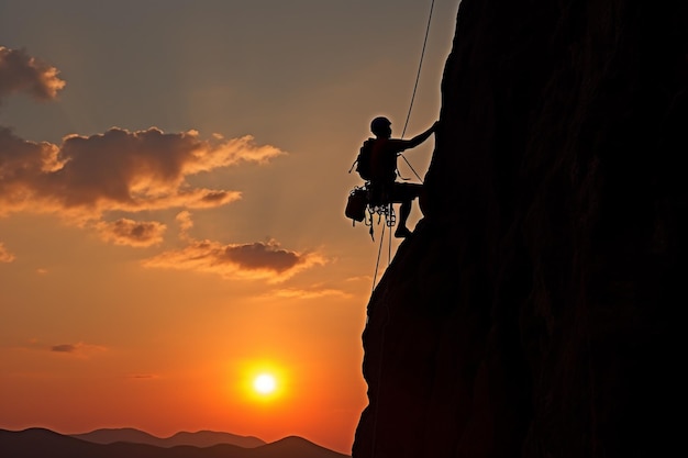 Silueta de un hombre escalando la roca