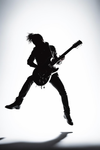 Foto una silueta de un hombre con una guitarra en el aire.