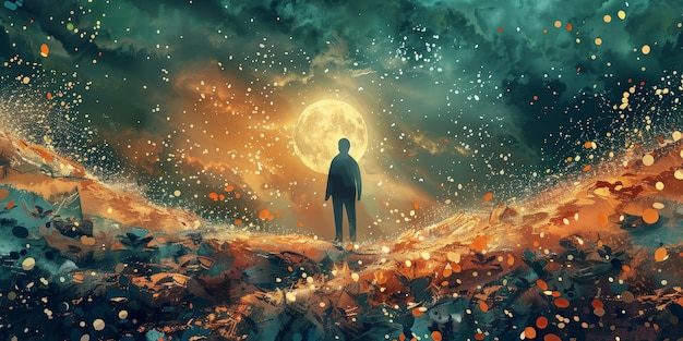 Silueta de un hombre bajo la luna llena
