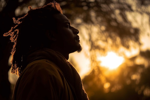 Silueta de un hombre mirando la puesta de sol