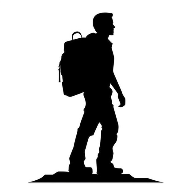 Foto silueta de un hombre con una mochila caminando por una colina
